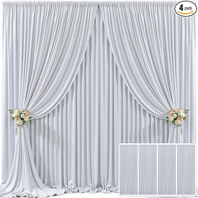 4 Panels Silver Grey Backdrop Curtain for Parties Wedding Wrinkle Free Silver Grey Photo Curtains Backdrop Drapes Fabric Decoration for Birthday Party Baby Shower 20ft(W) x 10ft(H) by Tao-GePartyDecorations