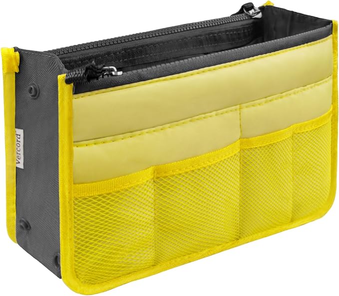Vercord Purse Organizer Insert for Handbags Bag Organizers Inside Tote Pocketbook Women Nurse Nylon 13 Pockets Yellow Large by Vercord