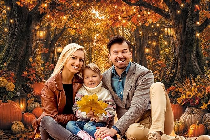 Fall Autumn Forest Photography Backdrop 8x6ft Autumn Woodland Pumpkin Maple Leaves Background Fall Thanksgiving Orange Flowers Seasonal Party Decorations Banner Vinyl - Image 6