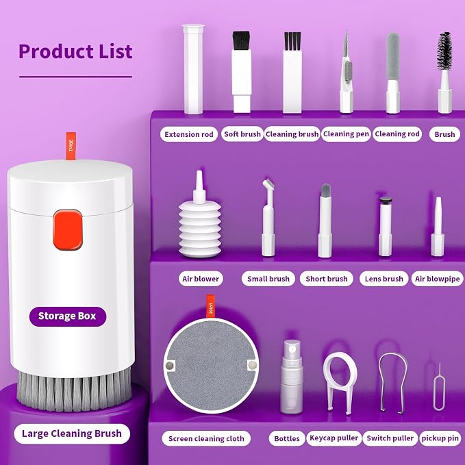 20-in-1 Cleaning Kit for Airpod Earbud Laptop Keyboard, Electronic Penlar Cleaning Kit Compatible with Computer PC Cell Phone, Charging Port - Image 6