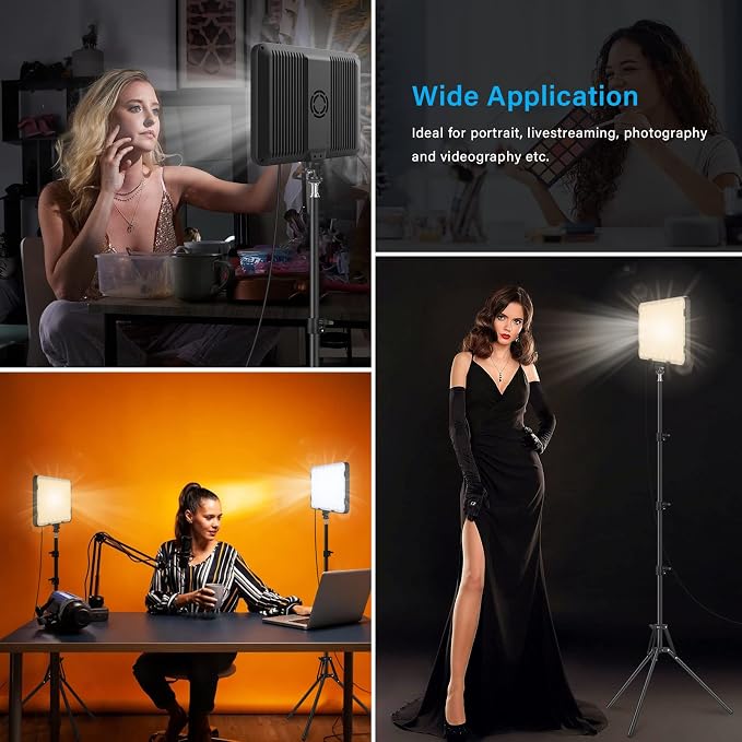 2 Pack LED Video Light with 63'' Tripod Stand, Obeamiu 2500-8500K Dimmable Photography Studio Lighting for Video Film Recording/Collection Portrait/Live Game Streaming/YouTube Podcast, USB Charger - Image 7