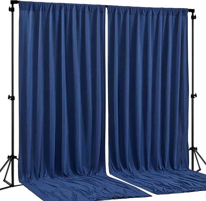 Navy Blue Backdrop Curtains-Wrinkle-Free Navy Blue Curtains Polyester Photography Drapes Wedding Background for Baby Shower Birthday Graduation Party Decorations - 8 X10FT by WishCare