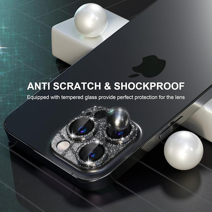 Choiche for iPhone 14 Pro/iPhone 14 Pro Max Camera Lens Protector | Bling Camera Cover with 9H Tempered Glass Lens Screen Protector Metal Ring Decoration Accessories (Glitter-Black) - Image 4