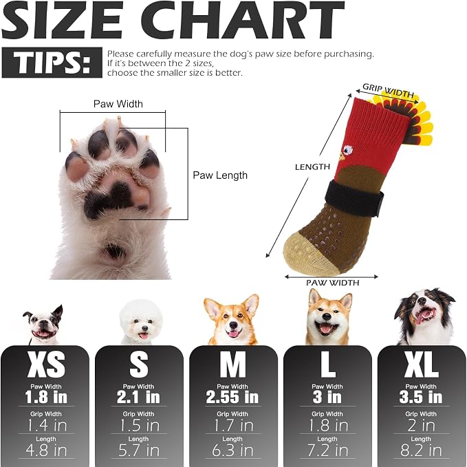 EXPAWLORER Thanksgiving Anti Slip Dog Socks to Prevent Licking Paws,Boots & Paw Protectors with Grippers,Doggie Booties for Hardwood Floors for Small Medium Large Senior Dogs Lifelike Costume Turkey S - Image 3