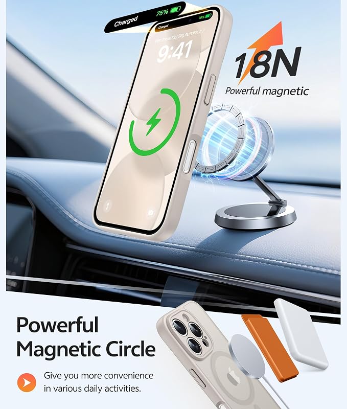 FNTCASE for iPhone 16 Pro Max Case, Fit for Magsafe, Glass Screen Protector | Full Camera Protection, Translucent Matte, 14FT Military Grade Drop Proof, Shockproof Protective Phone Cover, Off White - Image 3