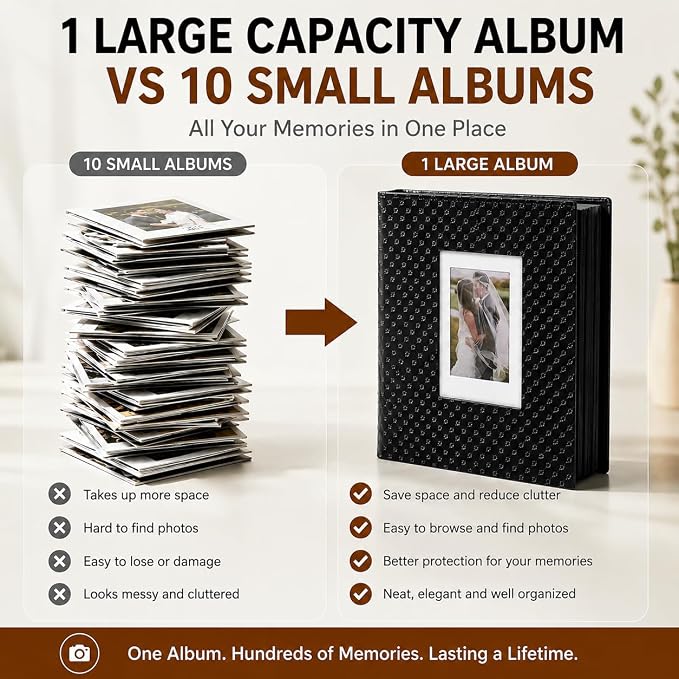 RECUTMS Photo Albums 4x6 Pictures, 600 Pockets Large Capacity Picture Album | Acid-Free Black Pages, Leather Cover, Dual Horizontal/Vertical Pockets, Custom Photo Cover, Perfect for Wedding, Family&Trave - Image 5