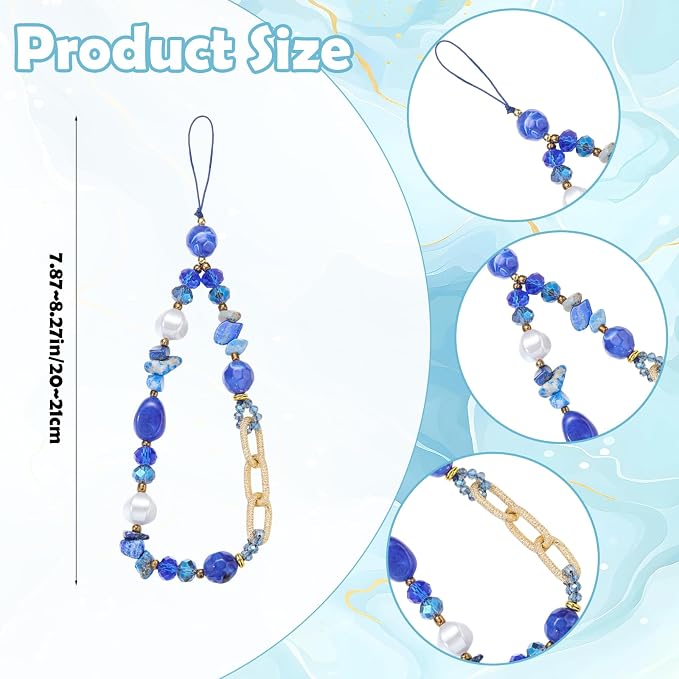 BEEFLYING Blue Beaded Phone Charm Wrist Strap for Case | Cellphone Chain Bracelet Lanyard, for Keychain Bag Camera Car Key Pendant - Image 7