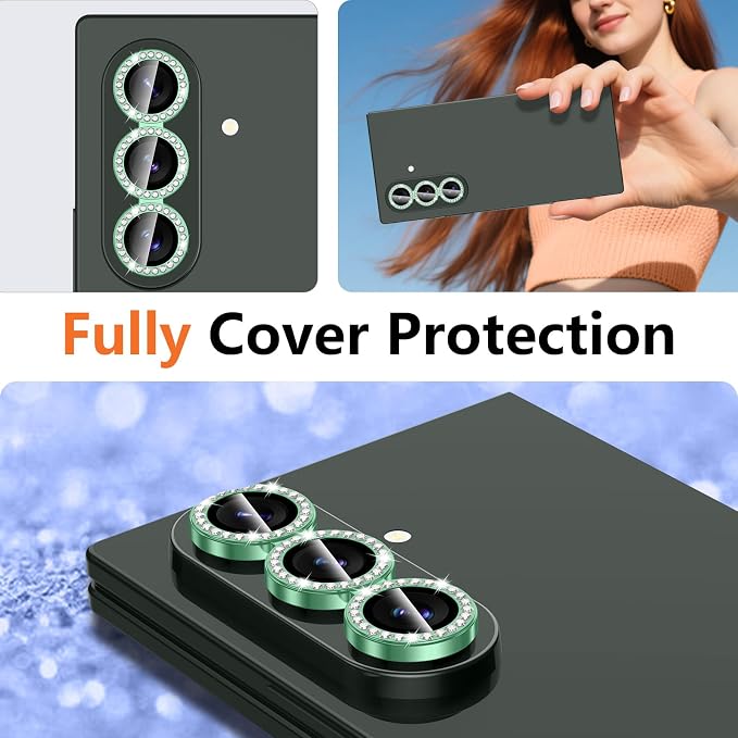 for Samsung Galaxy Z Fold 8 Ultra Camera Lens Protector, Individual Metal Ring Tempered Glass Lens Cover, [Strong Adsorption] Scratch Resistant Ultra-Thin HD Clear Lens Cover, 1 Set-Green Diamond - Image 8