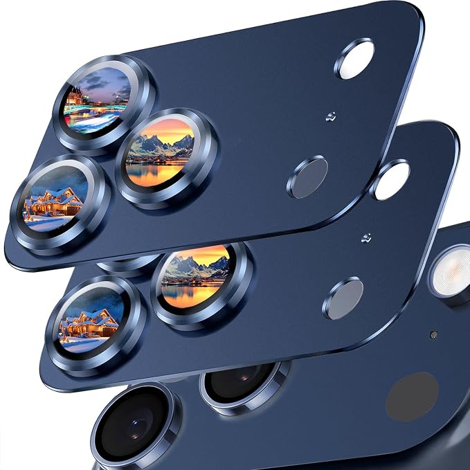 SiHPuoy Camera Lens Protector for iPhone 17 Pro Max, Tempered Glass, Blue | 2pcs, 9H+ Hardness, Military Grade Shatterproof, Anti-Scratch, Case Friendly, Metal Camera Cover, Does not Affect Night Shots by SiHPuoy