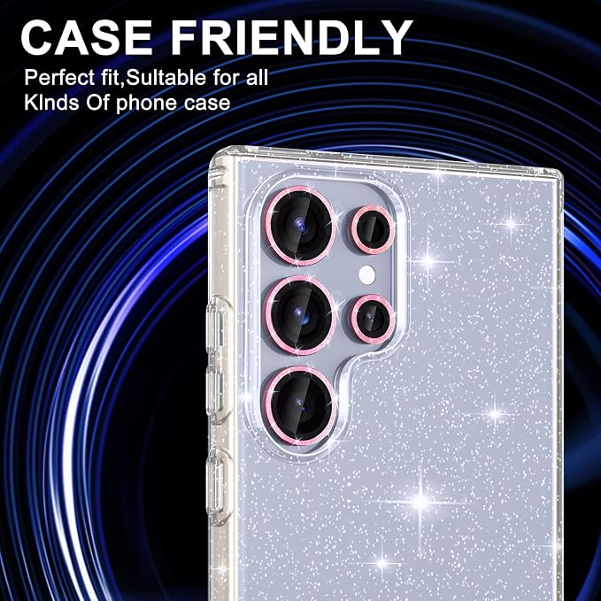 for Samsung Galaxy S25 Ultra Camera Lens Protector, Individual Metal Ring Tempered Glass Lens Cover, [Strong Adsorption] Scratch Resistant Ultra-Thin HD Clear Lens Cover, 1 Set-Pink Sparkly - Image 5