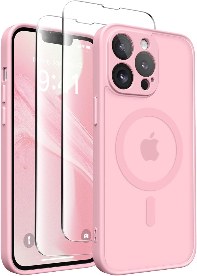 CAPRARO for iPhone 13 Pro Max Case, Compatible with MagSafe | Upgraded [Full Camera Protection] Shockproof Protective Slim Translucent Matte Magnetic Phone Case 6.7'', Peach Pink by CAPRARO
