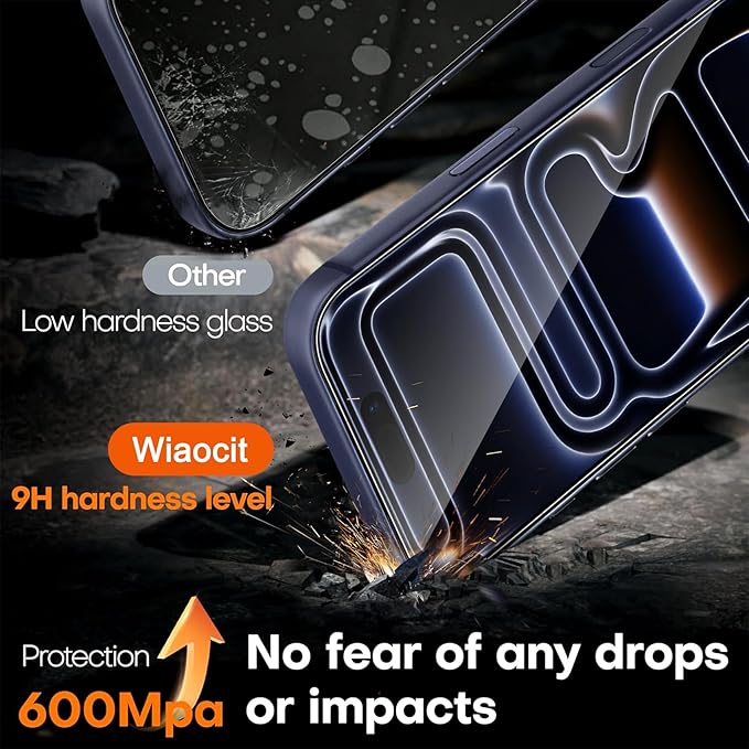 Wiaocit 3 Pack Tempered Glass Screen Protector for iPhone 17 Pro Max | 9H Hardness, Installation Frame, Bubble Free, Case Friendly - Image 3