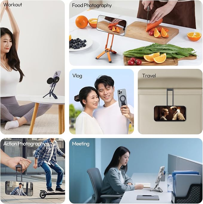 ULANZI MA38 Magnetic Phone Tripod for iPhone, Portable Phone Holder Silver | Portable Phone Tripod for Magsafe w Foldable Hook Double-Sided 1/4'' Screw for Travel Vlog Selfie iPhone 17/16/15/14/13 - Image 8