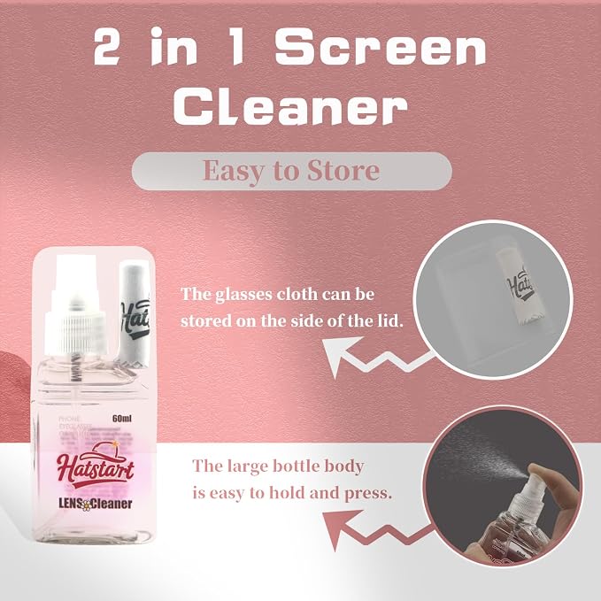 2 Pack Electronic Screen Cleaner Spray, Hatstart Cell Phone Touch Screens Cleaning for TV Laptop Computer Tablet PC LCD Flat Screens and Car Display, Compatible with iPhone iPad MacBook Pro, Pink - Image 2
