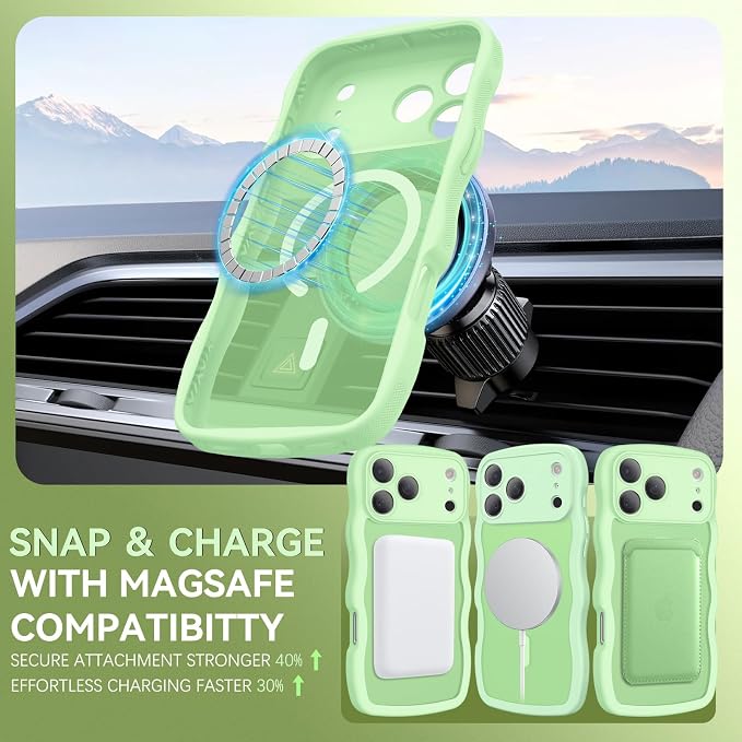 BENTOBEN Magnetic for iPhone 17 Pro Max Case, Cute Wavy [Full Camera Protection][Compatible with MagSafe] Matte Anti-Slip Bumper Women Men Boys Protective Cover for 17 ProMax 6.9",Matcha Green - Image 5