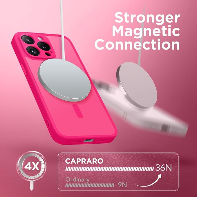 CAPRARO for iPhone 13 Pro Case, Compatible with MagSafe | Upgraded [Full Camera Protection] Shockproof Protective Slim Translucent Matte Magnetic Phone Case 6.1'', Hot Pink - Image 4