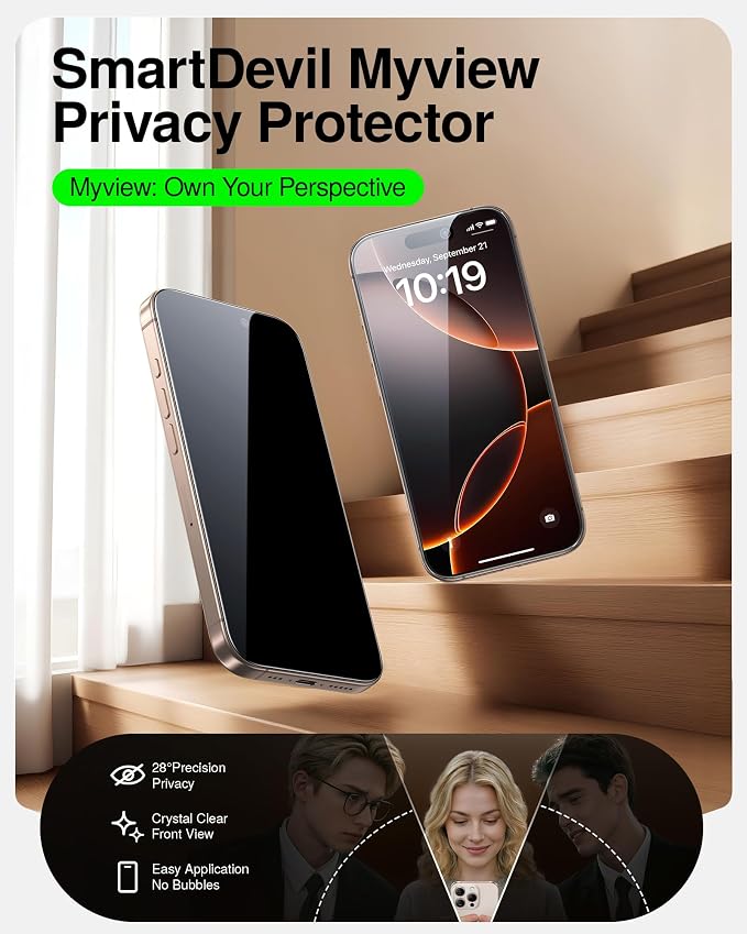 SMARTDEVIL 2 Pack Tempered Glass for iPhone 16 Pro Privacy Screen Protector | Military-Grade Shatterproof Protection, 9H Hardness, Anti-Spy Privacy Film, Fast & Easy Installation, Case Friendly Design - Image 2