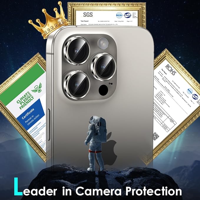 YWXTW Camera Lens Protector for iPhone 15 Pro/iPhone 15 Pro Max, [1 Step Installation Tray] Tempered Glass Screen Protector Metal Individual Camera Cover Accessories Case Friendly (Natural Titanium) - Image 2