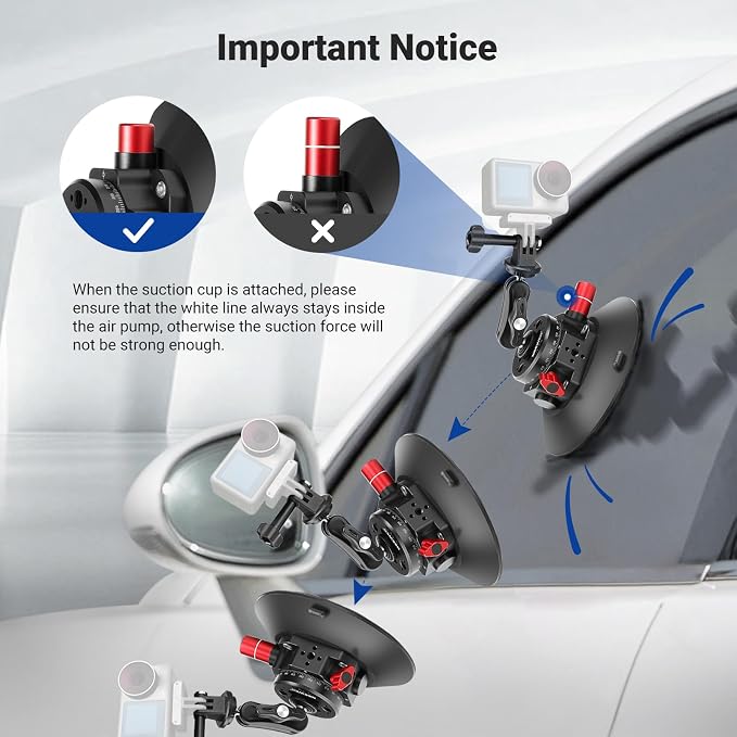 NEEWER 6" Suction Cup Camera Mount with Ball Head Magic Arm, 2 Pack, CA013 | Metal Car Mount for Camera/Action Camera/Phone, Air Pump Vacuum, On Car or Window Glass, 1/4" 3/8" Mounting Holes for ARRI - Image 6