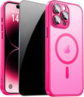for iPhone 14 Pro Case with Privacy Screen Protector, Hot Pink | Full Camera Protection, Translucent Matte Magnetic, Compatible with MagSafe, Shockproof Phone Cover, Slim Fit Women/Girls by ZOZDOKG