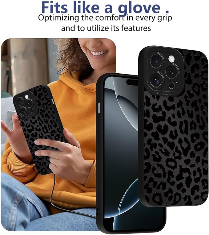 Cute Black Cheetah Print Phone Case for iPhone 16 Pro 6.3" | Aesthetic Leopard Pattern Design Cover Full Camera Lens Protective Shockproof Soft Slim TPU Funda for Men Women Girls - Image 7
