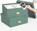 Decorative Photo Storage Box, 2 Pack Linen Photo Box Hold 1700 4x6 Pictures | Photo Storage Containers with 8 Dividers, Memory Keepsake Organizer for Photos, Scrapbook Supplies, Cards, Stamps, Green by JOLENSOY