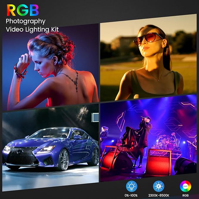 2-Pack RGB Photography Lighting Kit, 50W Bi-Color Professional LED Studio Lights, 2300k~8500k Dimmable Photo Lights for Photography Filming Camera Video Recording Stage Shooting Streaming TikTok - Image 7
