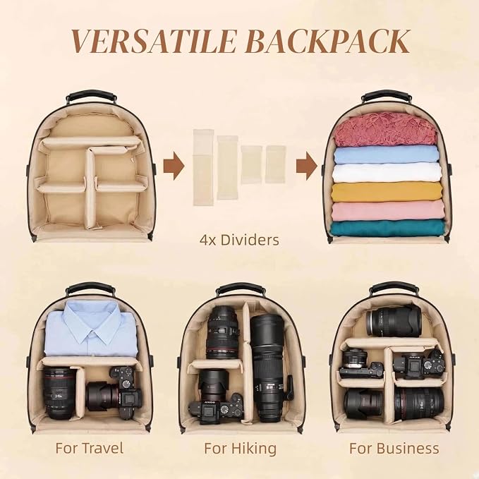 Small Camera Backpack Classic PU Leather for DSLR, Professional Camera Bag for Photographers with 11 Inch Pad/Tablet Compartment Small 10L Black - Image 6