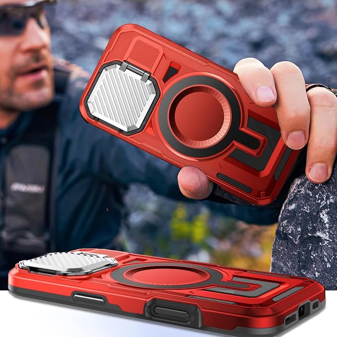 Camera Stand Case for iPhone 16, [Compatible with MagSafe] [Lens Cover] 2024 Version Military Grade Protective Soft Case for iPhone 16 6.1 inch Men Women, Red - Image 7