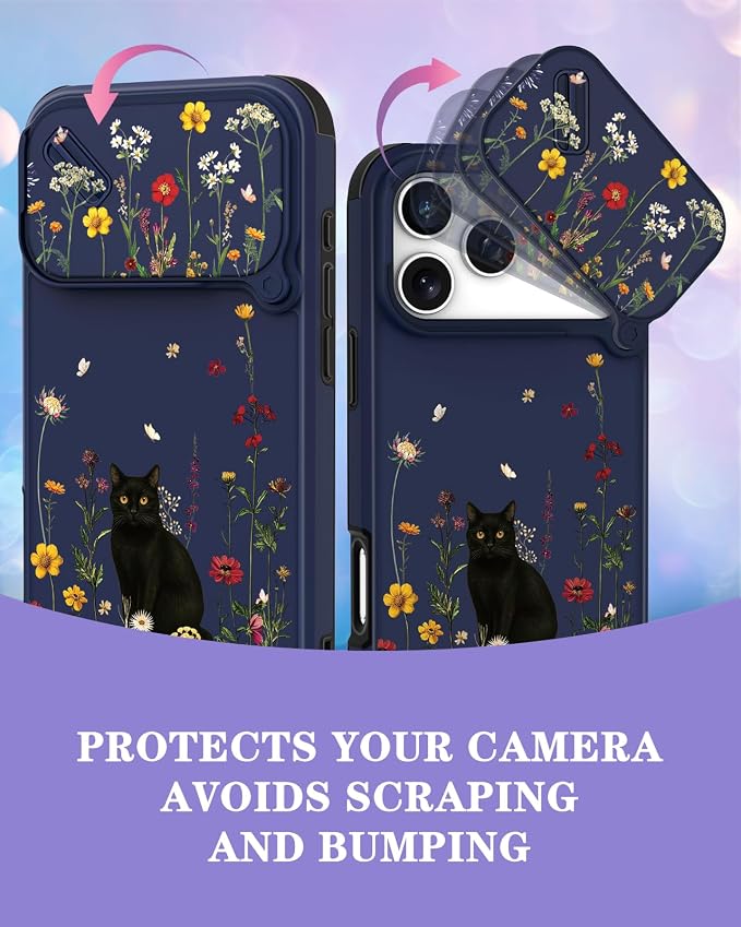for iPhone 17 Pro Case - Women Cute Phone Cover Girly Pretty Fancy Unique Aesthetic Design Slide Camera Cover Protective Case for Apple for iPhone 17 Pro, Black Cat - Image 3