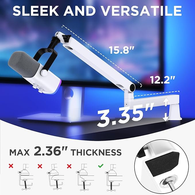 InnoGear Low Profile Mic Arm Boom Arm Microphone Stand Desk Mount, White | Multiple Adapters, 3.3 lb Weight Capacity, Fit Blue Yeit Nano, Vibration Resistant, Adjustable Angle - Image 5