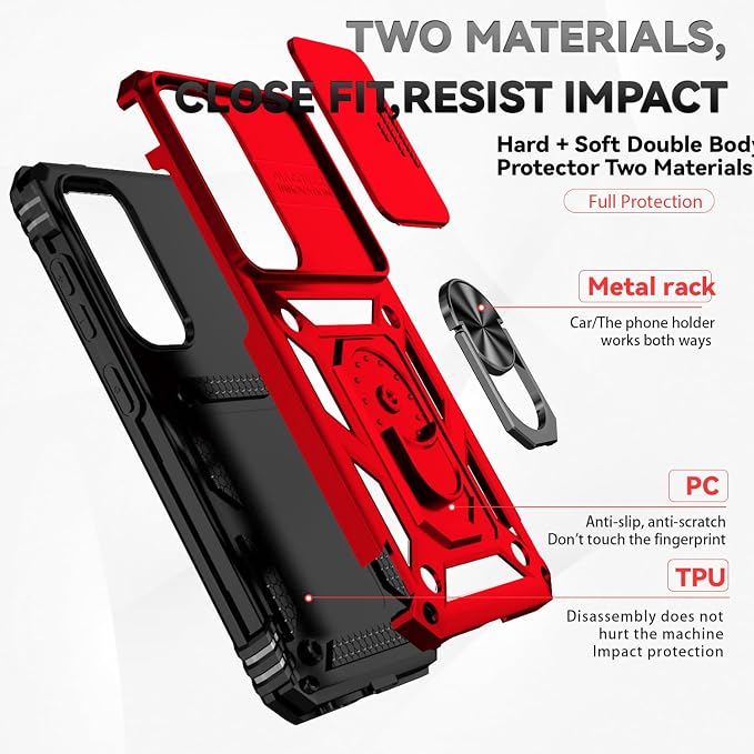 for Samsung Galaxy S24 Plus Case with Camera Lens Cover HD Screen Protector, Military-Grade Drop Tested Magnetic Ring Holder Kickstand Protective Phone Case for Samsung Galaxy S24 Plus (Red) - Image 8