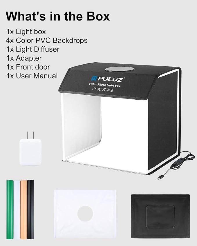 PULUZ Portable Light Box Photography, 16"x12"x16" Professional 3200-6500k Dimmable Photo Box with 320 LED Lights & 4 Color PVC Backdrops for Jewelry and Small Item Product Photography - Image 7
