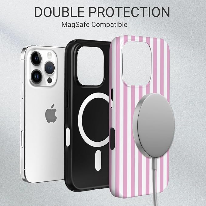 TPU Phone Case for iPhone 16 Pro Max, MagSafe Wireless Charging Compatible, Shockproof Slim Fit Protective Cover with Anti-Yellowing & Raised Camera Protection (Pink Stripe, iPhone 16 Pro Max) - Image 6