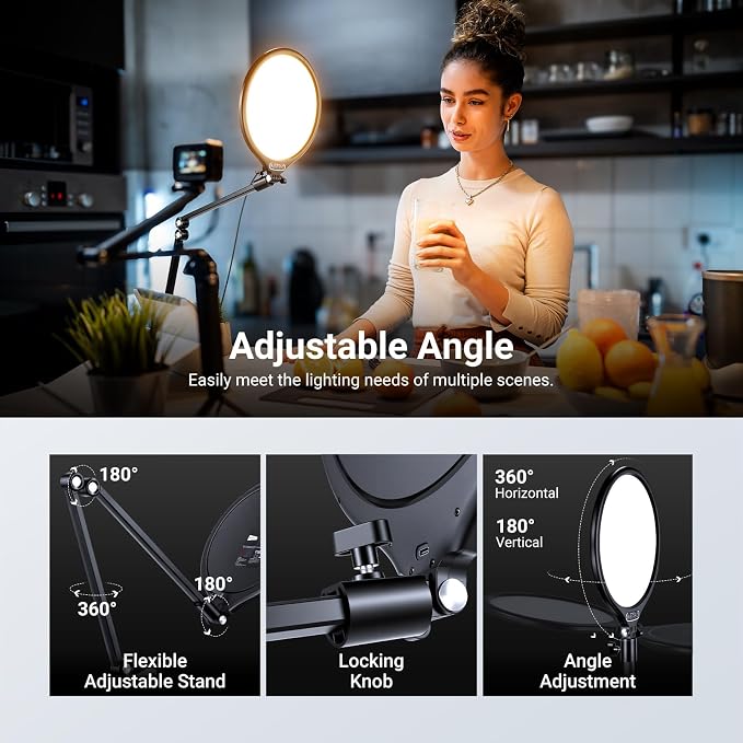 NEEWER Basics 2 Pack 10.5" Streaming Key Lighting, 3000-6500K 15W Full Screen LED Panel Ring Light with Adjustable Arm Stand Desk Clamp Timer for Laptop Computer Video Conference Zoom Makeup, R10 - Image 5