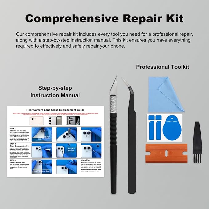 3-Pack Rear Camera Lens Glass Replacement Kit Compatible with Galaxy Z Fold 7, with Pre-Cut Tape + Repair Tools + Instruction Manual - Image 6