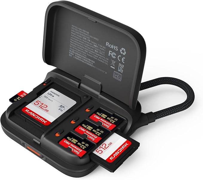 PGYTECH Mini SD Card Reader Case, 2-in-1 UHS-II SD 4.0/Micro SD Card Reader | CreateMate High-Speed Dual-Slot Transfer/USB 3.1/Type-C with 6-Slot Storage Portable, for Camera/Drone/Phone/Pocket 4, Black by PGYTECH-US