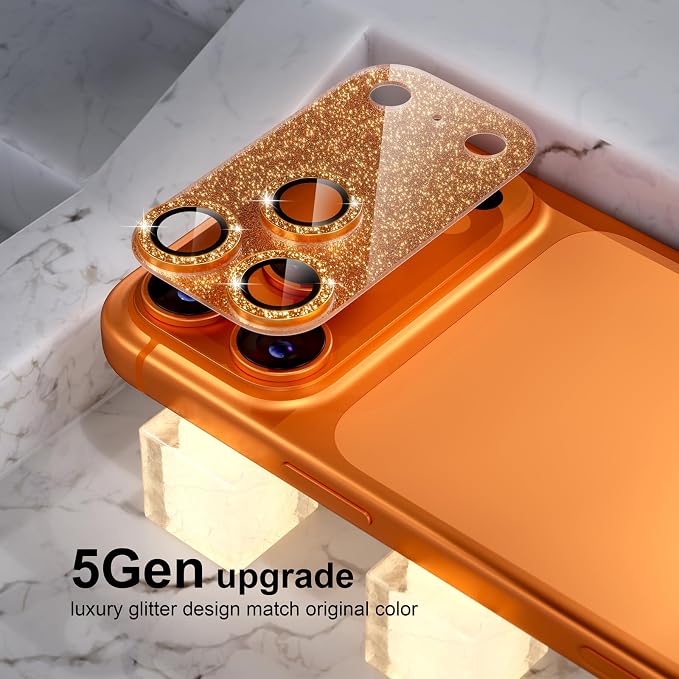 Choiche for iPhone 17 Pro Max Camera Lens Protector, Glitter-Orange | Bling Metal Camera Cover with 9H Tempered Glass Lens Screen Protector Accessories, Strong Adsorption, Case-Friendly, 6.9-inch - Image 7