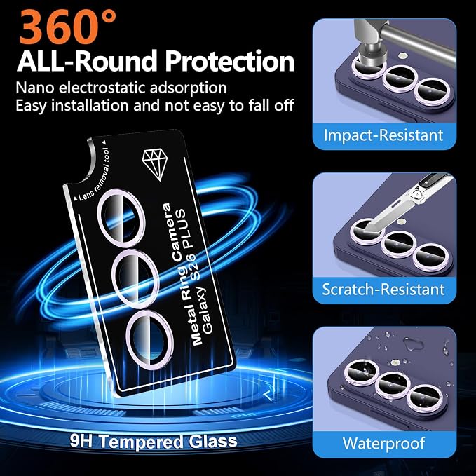 for Samsung Galaxy S26 Plus Camera Lens Protector, Individual Metal Ring Tempered Glass Lens Cover, [Strong Adsorption] Scratch Resistant Ultra-Thin HD Clear Lens Cover, 1 Set-Lavender - Image 2