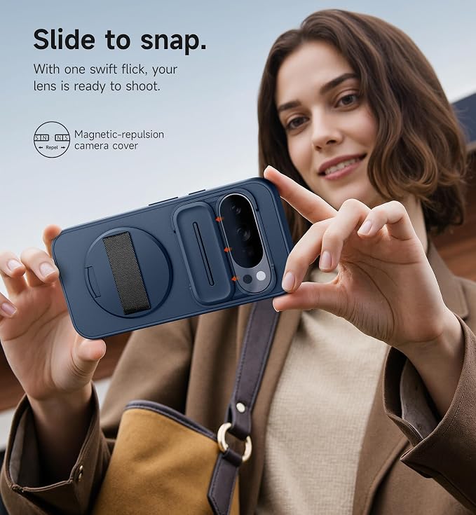 SURITCH for Google Pixel 10 Pro XL Case with 360° Rotatable Hand Strap Phone Grip Holder & Invisible Kickstand & Slide Camera Cover, Protective Cover for Pixel 10 Pro XL -Dark Blue - Image 7