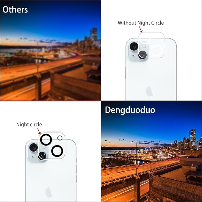 Dengduoduo 3 Pack Tempered Glass Camera Lens Protector for iPhone 15 6.1" & for iPhone 15 Plus 6.7", Ultra HD, 9H Hardness, Anti-Scratch, Case Friendly, Easy to Install [No Affect on Night Shots] - Image 4