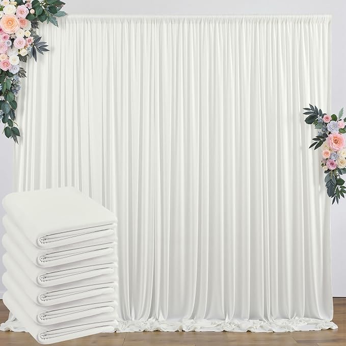 30 ft x 8 ft Ivory Backdrop Curtain Panels, 6 Panels 5 ft x 8 ft Wrinkle Free Polyester Photography Backdrop Drapes, Wedding Party Home Decoration Supplies by Outpain