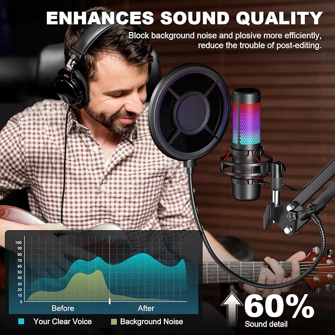 Microphone Pop Filter,Aokeo Mic Mask Shield,Three-layer Wind Pop Screen With Flexible 360° Gooseneck Clip Stabilizing Arm For All Microphone - Image 3
