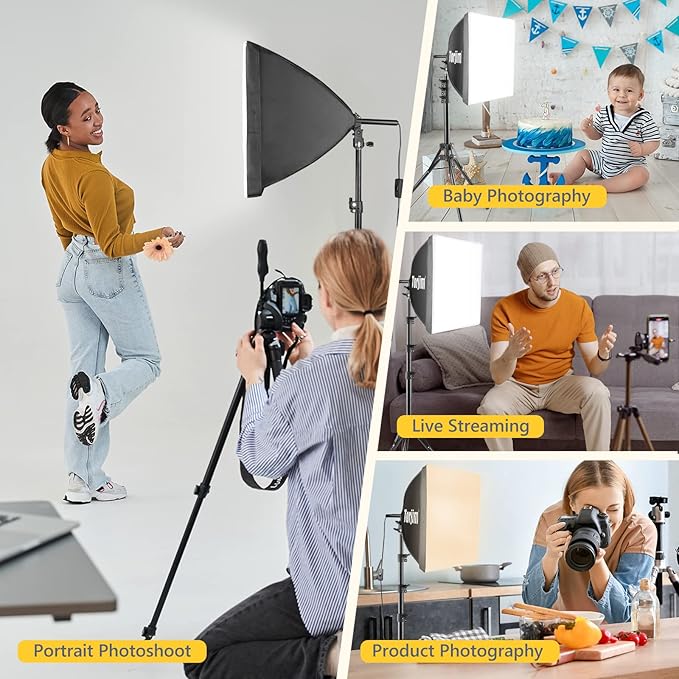 Torjim Softbox Photography Lighting Kit | 16" X 16" & 85W LED Studio Light | Soft Diffusion For Even Light | 3000-7500K Adjustable LED Bulbs for Studio Photo Video Recording Live Streaming Portraits - Image 7