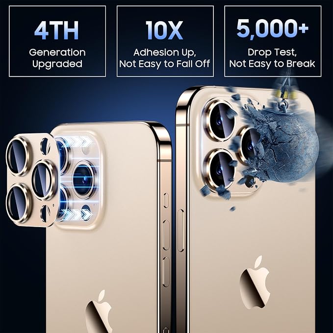 Uyiton for iPhone 15 Pro/iPhone 15 Pro Max Camera Lens Protector | Not Easy to Break, Strong Adsorption, Case-Friendly, Metal 9H Sapphire Glass Rear Camera Screen Cover, Gold Titanium - Image 2