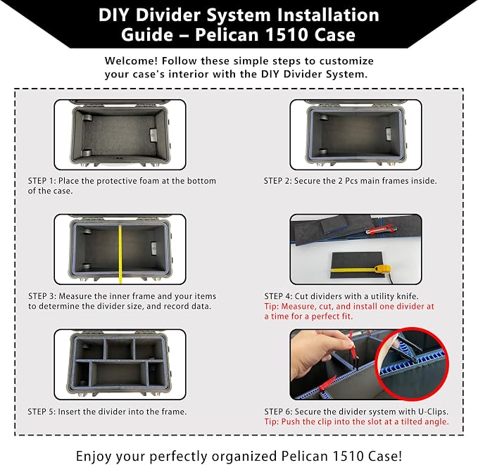 LAFENLIN DIY Divider System for Pelican 1510/Apache 5800,U-Clips & Red Tabs | Professional Divider with U-clips & Red Pull Tabs, Utility Knife.Customizable for Tools,Cameras,Medical,Tactical Gear-NO CASE - Image 7