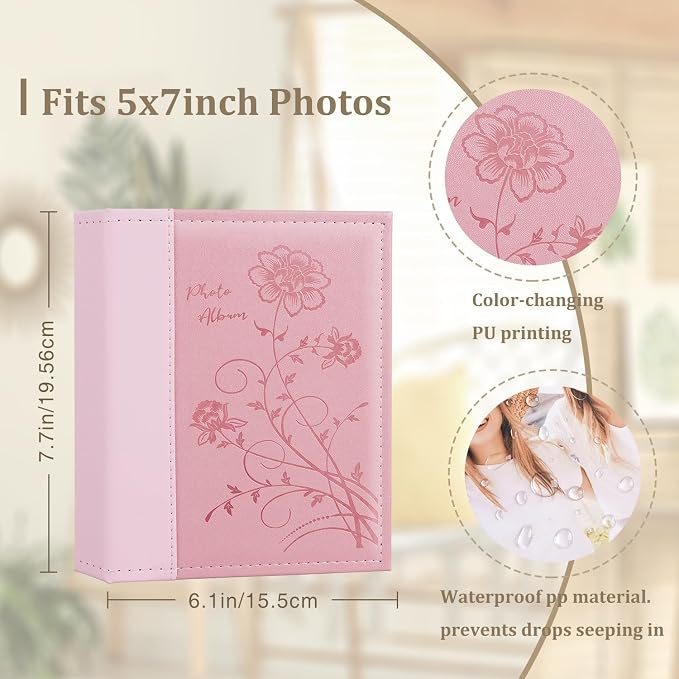 Artmag Photo Album 5x7 2 Packs Clear Pages Pockets Leather Cover Slip Slide in Photo Album Book Each Holds 100 Vertical 5x7 Photos Picture Book for Wedding Family (Pink) - Image 2