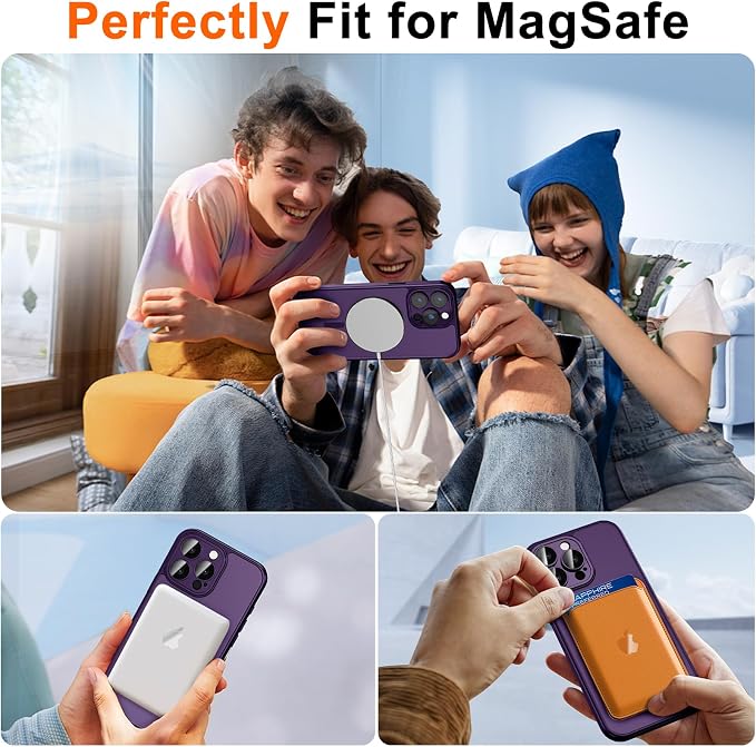 for iPhone 14 Pro Max Case with Privacy Screen Protector, Purple | Full Camera Protection, Translucent Matte Magnetic, Compatible with MagSafe, Shockproof Phone Cover, Slim Fit Women/Girls - Image 4