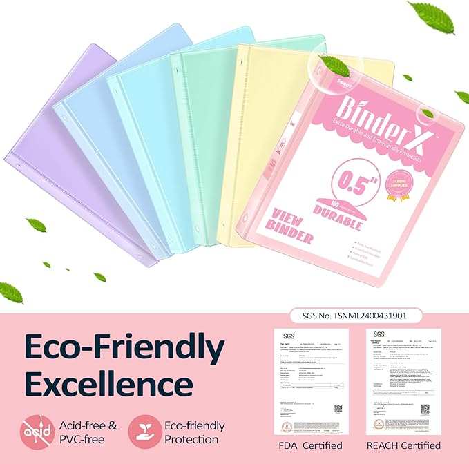 BinderX 3 Ring Binder 1/2 Inch, 0.5" Clear View Binder, Lavender, Letter | Extra Durable, PVC-Free, Customizable, Interior Pockets, 100-Sheet Capacity, Eco-Friendly, Reinforced Hinge, School, Office - Image 2