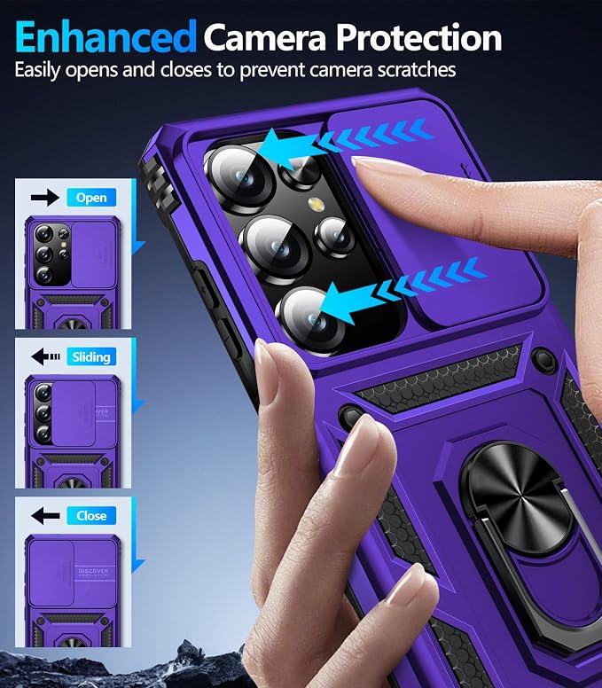 Taisairu for Samsung Galaxy S26 Ultra Case with Screen Protector & Slide Camera Lens Cover, Built-in Magnetic Ring Stand Shockproof Protective Phone Case for Samsung S26 Ultra Case (Purple) - Image 6